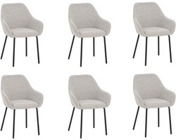 Furnihaus - Lucy - Eetkamerstoelen set van 6 - Met armleuning - Beige - Stof