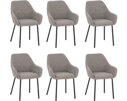 Furnihaus - Lucy - Eetkamerstoelen set van 6 - Met armleuning - Taupe - Stof