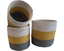 Furnilux Collection plantenbakken - Mandenset - 3 stuks - Naturel wit en geel