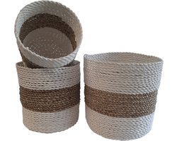 Furnilux Collection plantenbakken - mandenset - 3 stuks - wit en naturel