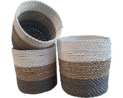 Furnilux Collection plantenbakken - Mandenset - 3 stuks - Wit en Naturel en Grijs
