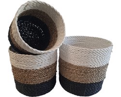 Furnilux Collection plantenbakken - Mandenset (3 stuks) - Wit en naturel en zwart