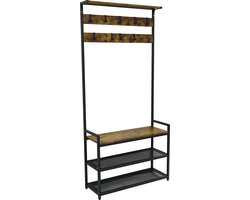 Furnilux - Grote kapstok - kledingrek met schoenenrek en hoedenplank - garderobe met 9 haken en zitvlak