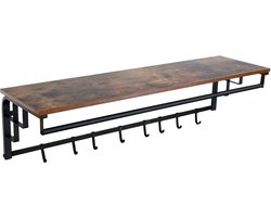 Furnilux - Kapstok 110 x 30 x 27 cm - XXXL Wand kapstok De Luxe -FAMILIE Kapstok - Hoedenplank met 8 Haken - Industrieel Bruin