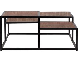 Furnilux - Salontafel - Industrieel - Metaal Zwart - Mango Hout - Hoogteverschillen - 90 x 90 x 40 cm