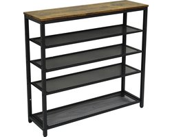 Furnilux - Schoenenrek met 4 Roosters - Metaal, Industrieel design - Bruin en Zwart - 100 x 30 x 92,5 cm