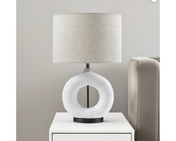 Furniqs Tafellamp Luna Beige – Scandinavisch Design – E27 – Beton & Linnen – Nachtkastje & Woonkamer