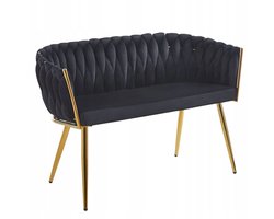Furnitex Riviera 100 - Tweezitsbank - Zwarte Velvet Bekleding - Goudkleurige Metalen Poten