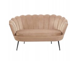 Furnitex Riviera 24 - Tweezitsbank - Cappuccinokleurig velvet - Schelpvormige rugleuning - Zwarte metalen poten