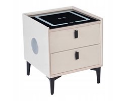 Furnitex SMART SN11-FX - Nachtkastje - Beige fluweel - LED, USB en Bluetooth