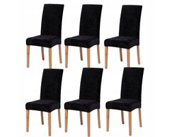Furnitex - Stoelhoezen - Set van 6 - Zwart - Elastisch fluweel