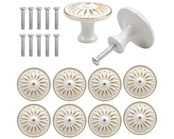 Furniture Knobs Wit met Goud 35MM - Set van 10 vintage knoppen - Ronde Kastknoppen - Ivoorwit kastdeur knopjes - Handgrepen