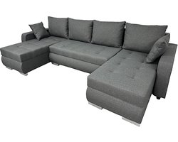 Furniture U-vorm Hoekbank – Grote 5-Zits Bank met Opbergruimte en Dubbele Lounge – Grijs – Slaapbank