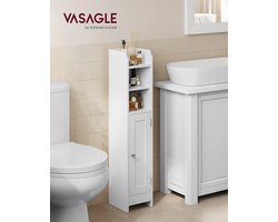 FurnStar – Badkamerkast klein – Smalle staande toiletkast met deur en verstelbare planken – Kast voor toiletpapier – 20 x 18 x 92 cm – Wolkenwit