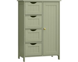Furnstar - Badkamerkast - Smalle badkamerkast - Bijzetkast - Commode met 4 laden - Met kastdeur en verstelbare plank - 30 x 55 x 82 cm - Lauriergroen