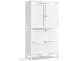 Furnstar Badkamerkast Staand – Opbergkast met 2 Lades en 2 Deuren – Verstelbare Plank – Vrijstaand – 30 x 60 x 110 cm – Wit