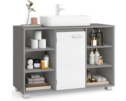 Furnstar Badkamermeubel – Opbergkast met Verstelbare Planken & Poten – 30 x 90 x 60 cm – Duifgrijs & Wolkenwit