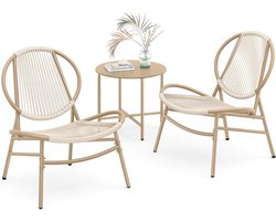 Furnstar Balkonmeubelset – Tuinmeubelset -Tuinmeubelset -3-delig – Polyrotan – Tafel + 2 Stoelen – Terras- Balkon- Tuin-Camelbruin
