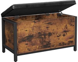 FurnStar - Bank met opbergruimte - Gestoffeerde Zitkist - Bedkast - Voor hal slaapkamer woonkamer - Metaal - Eenvoudige constructie - Industrieel ontwerp - Kunstleder - Vintage bruin-zwart