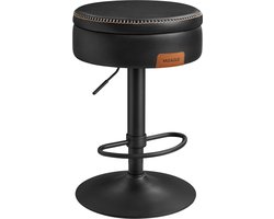 FurnStar - Barkruk - 360° Draaibare Barkruk - In Hoogte Verstelbare Barstoel - Met Opbergruimte - Kunstleer - Naden - Mid-Century Moderne Stijl - Keuken - Huisbar - Eenvoudige Montage - Inktzwart