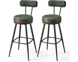 Furnstar - Barkruk set van 2 - 360° draaibare barkruk - Kruk met rugleuning voor bartafel - Kunstleer met naden - Mid-Century moderne stijl - 76 cm hoog - Keuken huisbar – Bosgroen
