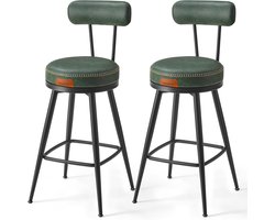Furnstar - Barkruk set van 2 - 360° draaibare barkruk - Kruk met rugleuning voor keukeneiland - Kunstleer met naden - Mid-Century moderne stijl - 65 cm hoog - Keuken huisbar - Bosgroen