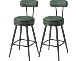 Furnstar - Barkruk set van 2 - 360° draaibare barkruk - Kruk met rugleuning voor keukeneiland - Kunstleer met naden - Mid-Century moderne stijl - 65 cm hoog - Keuken huisbar - Bosgroen