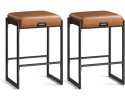 Furnstar Barkruk – Set van 2 – Barstoel / Keukenstoel – Kunstleer met Naden – Mid-Century Modern Design – Zithoogte 66 cm – Voor Huisbar & Eetkamer – Eenvoudige Montage – Karamelbruin