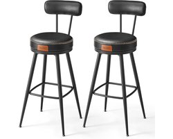 Furnstar - Barkruk set van 4 - 360° draaibare barkruk - Kruk met rugleuning voor bartafel - Kunstleer met naden - Mid-Century moderne stijl - 76 cm hoog - Keuken huisbar - Inktzwart