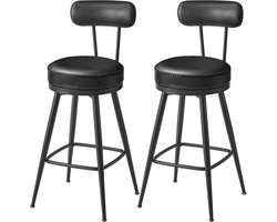 Furnstar - Barkruk set van 4 - 360° draaibare barkruk - Kruk met rugleuning voor keukeneiland - Kunstleer met naden - Mid-Century moderne stijl - 65 cm hoog - Keuken huisbar - Inktzwart