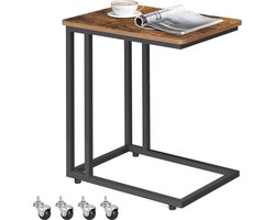 FurnStar - Bijzettafel - Banktafel met Wieltjes - C-Vorm - Mobiele Koffietafel - 35 x 50 x 60 cm - Woonkamertafel met Metalen Frame - Voor Koffie en Laptop - Industrieel Design - Vintage