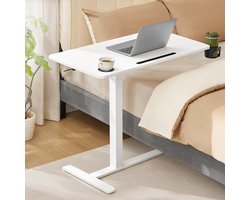 FurnStar Bijzettafel met wieltjes – Verstelbare hoogte- Mobiele statafel 80 x 45 cm – Voor woonkamer en slaapkamer – Wolkenwit