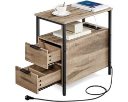 Furnstar Bijzettafel - nachtkastje met stekkerdoos - 2 laden - banktafel - nachtkastje voor woonkamer - slaapkamer - camelbruin-inktzwart
