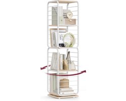 Furnstar Boekenkast – Draaibaar Rek met 4 Niveaus & Boekensteunen – Hoekrek voor Kleine Ruimtes – Stalen Frame – Beige-Wolkewit LLS127W67