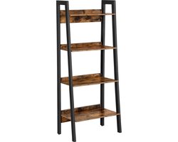 FurnStar - Boekenkast met 4 Niveaus - Opbergkast op Voet - Voor Kantoor - Woonkamer - Slaapkamer - Keuken - Industriële Stijl - Rustiek Bruin en Zwart