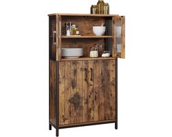 Furnstar Buffetkast - Badkamerkast / Dressoir / Keukenkast – Industriële Opbergkast met Verstelbare Plank en Stalen Frame – 30 x 60 x 108 cm – Vintage Bruin/Zwart
