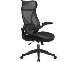 FurnStar - Bureaustoel - ergonomische rugleuning - in hoogte verstelbaar - opklapbare armleuningen - draaistoel met hoofdsteun - tot 150 kg belastbaar - inktzwart