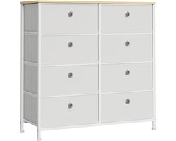 FurnStar Commode – Opbergkast met 8 stoffen laden – Metalen frame en tafelblad – Voor kledingkast of woonkamer – Crèmewit-Eiken