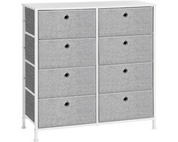 FurnStar Commode – Opbergkast met 8 stoffen laden – Metalen frame en tafelblad – Voor kledingkast of woonkamer – Lichtgrijs/Wit
