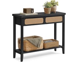 Furnstar Consoletafel – Haltafel met 2 Laden & Open Plank – Smalle Banktafel voor Hal of Woonkamer – Boho-Stijl – Afgeronde Hoeken – Zwart - LNT016B21