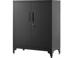 FurnStar Dossierkast - Multifunctionele kast - Kantoorkast met 2 deuren - Kast afsluitbaar - Opbergkast van staal - Voor werkkamer - Woonkamer - 40D x 80B x 90H cm - Inktzwart
