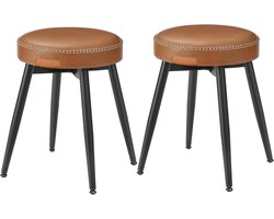 Furnstar EKHO Eetkrukken Set van 2 – Keukenkruk – Gewatteerde PU Zitting met Stiksels – Mid-Century Modern – Zithoogte 48,2 cm – Caramelbruin
