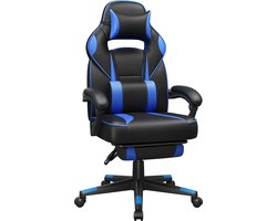 FurnStar gamestoel - Ergonomisch - Bureaustoel - Met Nekkussen - Met wieltjes - Zwart met Blauw