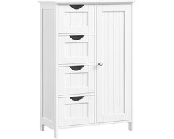 Furnstar - Houten badkamerkast - Ladekast met 4 schuifladen en 1 deur - Wit - 55 x 81 x 30 cm