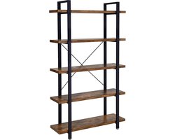 Furnstar - Industriële Boekenkast met Metalen Frame – Kast voor Slaapkamer en Woonkamer – 105 x 33,5 x 177,5 cm - Bruin/Zwart