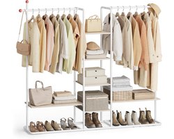 FurnStar Kapstok - Open Kledingkast - Kledingrek met 6 Planken, 2 Kledingstangen en Haken in Lucifervorm - Slaapkamer - Natuurbeige-Matwit