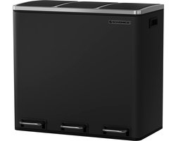FurnStar Keuken Vuilnisbak - 3 x 18L Recyclingbak - Vuilnisbak met 3 compartimenten voor recycling - Afval -Voedselresten - Soft-Close Deksels - Pedalen - Binnenemmers -Staal - Zwart