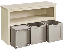 FurnStar Kinderrek – Speelgoedopslag met Wieltjes – Opbergkast voor Kinderen – Speelgoedrek met Opbergdozen – 102 x 30 x 60 cm – Zandbeige