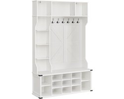 Furnstar kledingrek garderobe entreemeubel met schoenenrek verstelbare planken 20 open vakken 6 drievoudige haken landelijke stijl vrijstaand voor entree hal wolkenwit