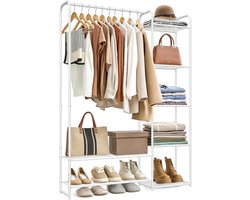 Furnstar Kledingrek -Open Garderobekast -Kledingstang -Garderobekast met Planken - Metalen Garderobekast Vrijstaand -29 x 112 x 158.4 cm - Mat - Wit